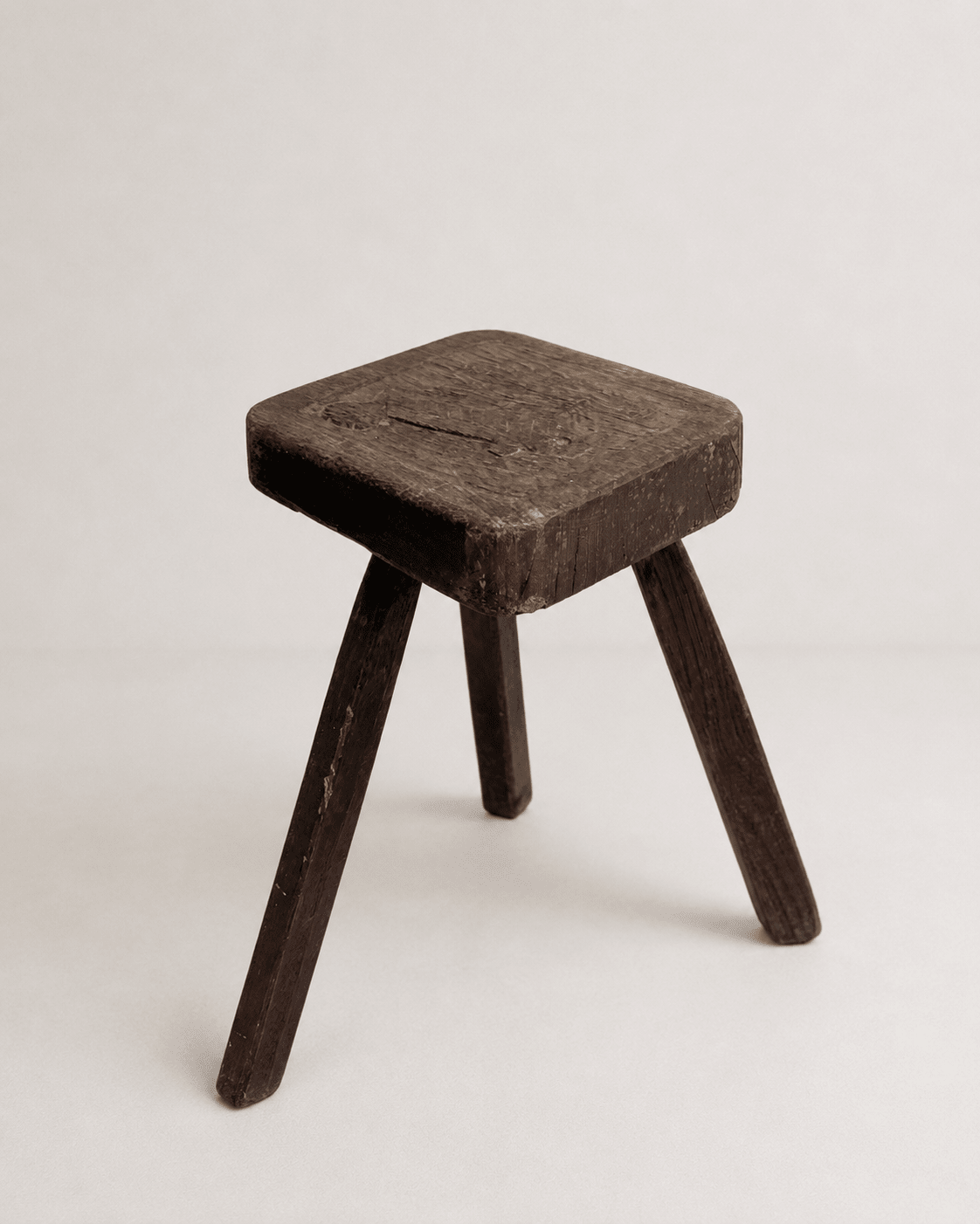 Vintage Hand-Carved Oak Three-Legged Stool – Stool – MILLA OBJETS