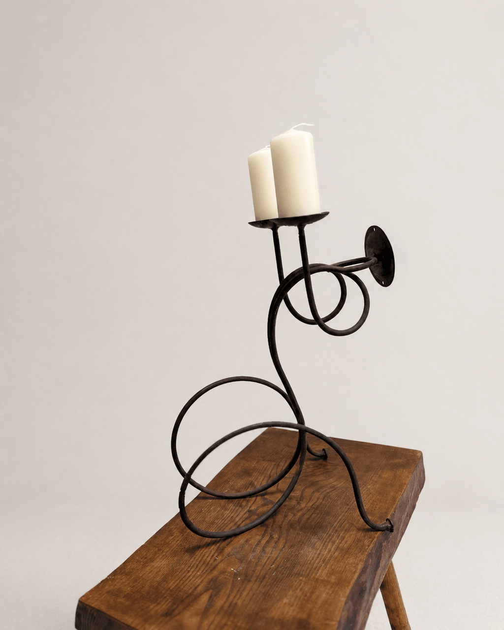 Vintage Brutalist Wrought Iron Two-Branch Candelabra – Candelabra – MILLA OBJETS