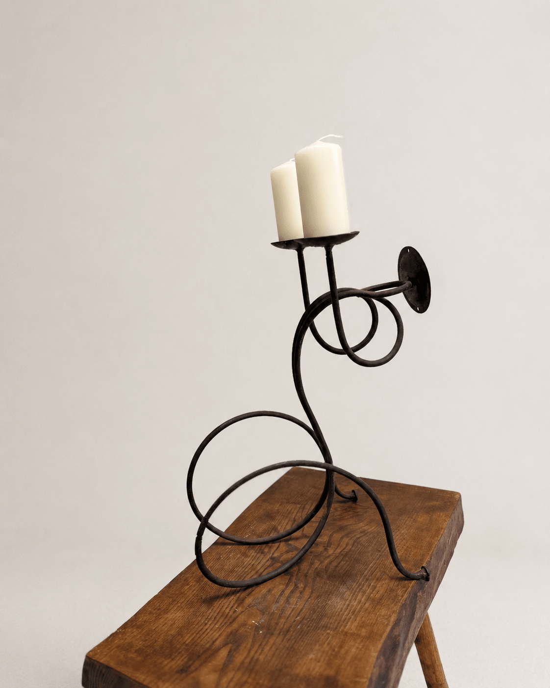 Vintage Brutalist Wrought Iron Two-Branch Candelabra – Candelabra – MILLA OBJETS