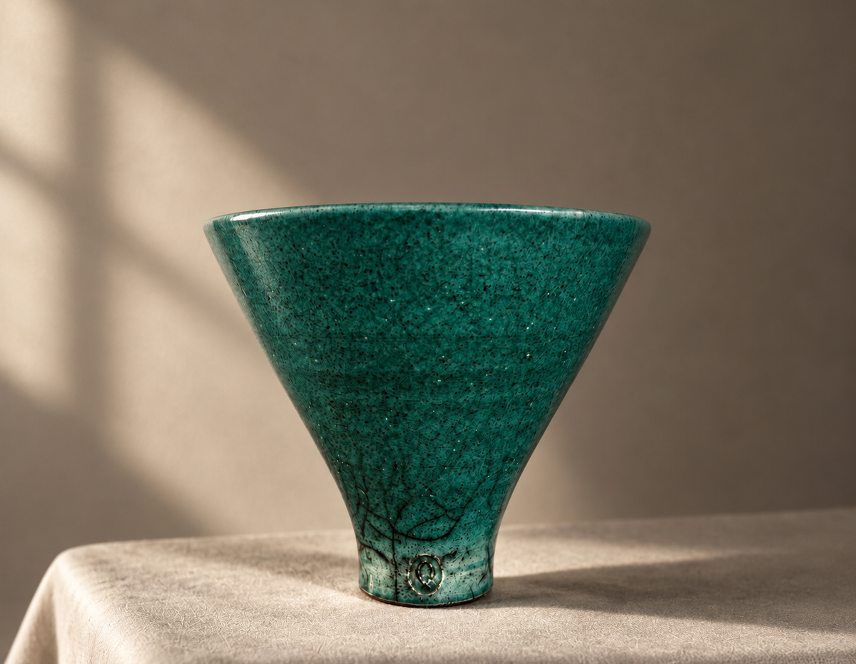 Rob Sollis Green Raku Flared Bowl, 15cm