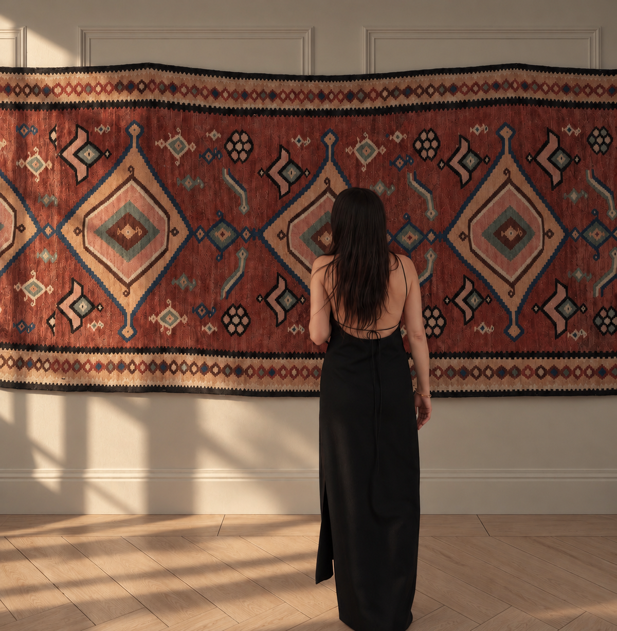 Large Vintage Handwoven Wool Kilim Rug, 468cm