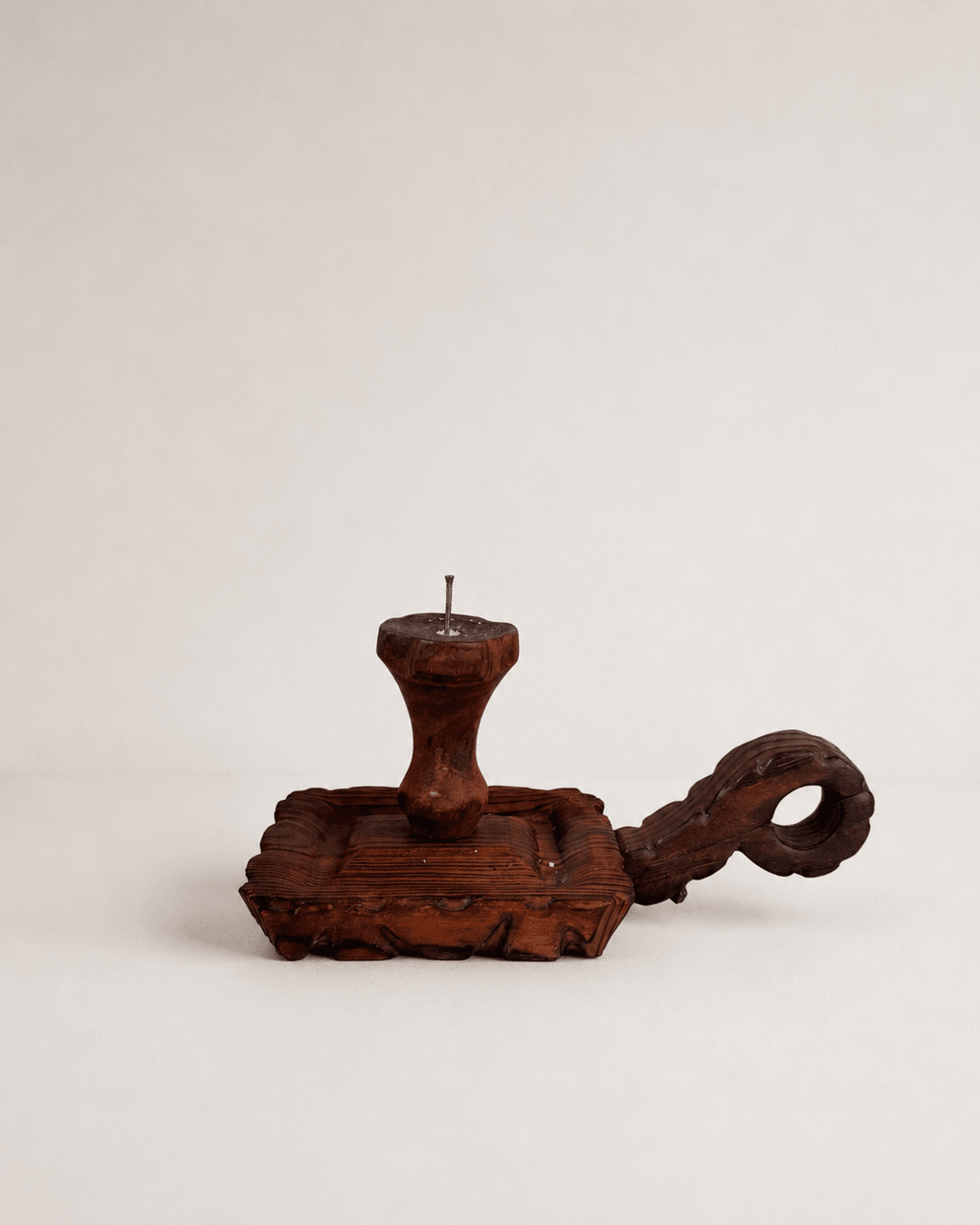 Antique French Tramp Art Hand-Carved Pine Chamberstick Candlestick – Candle Holder – MILLA OBJETS