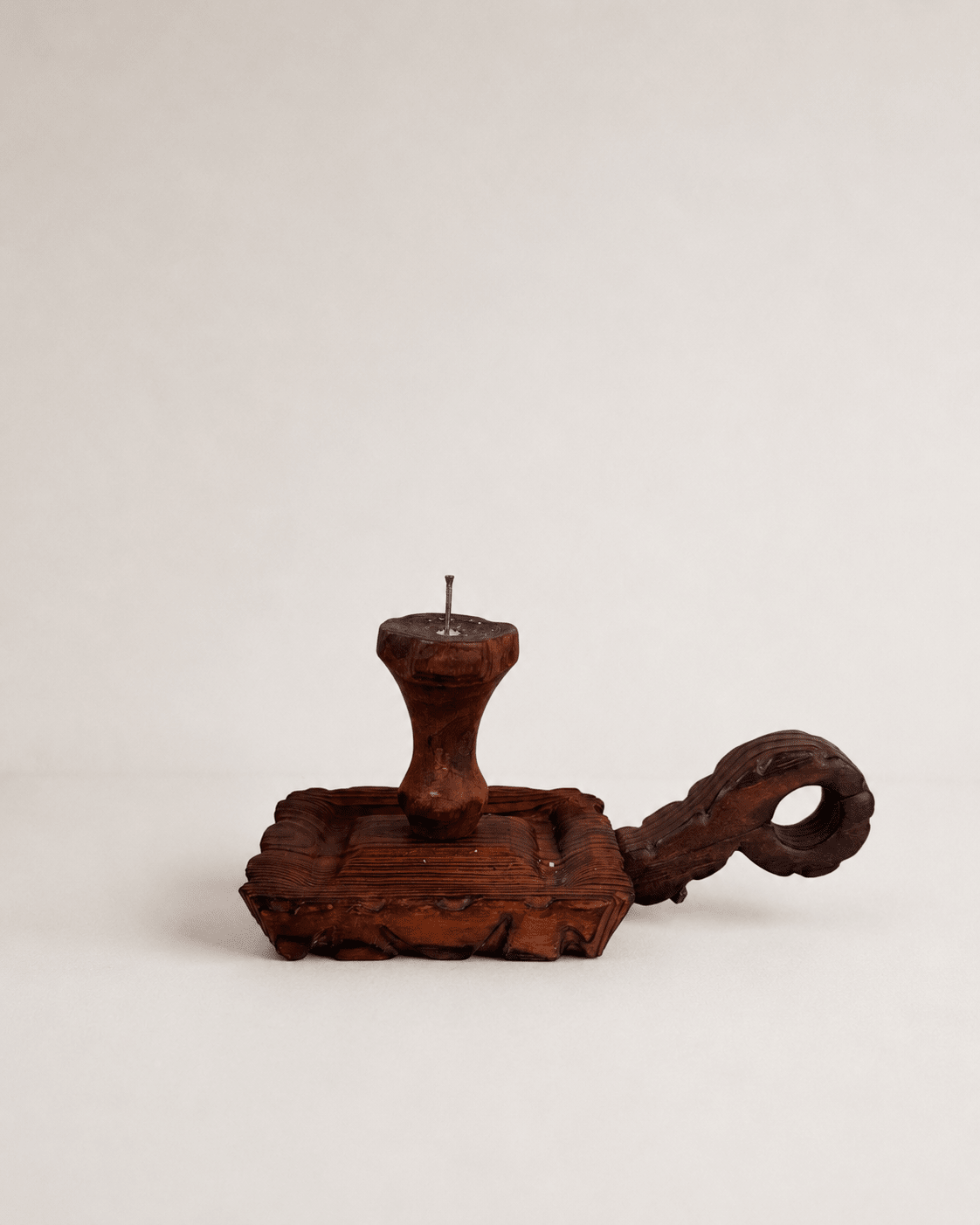 Antique French Tramp Art Hand-Carved Pine Chamberstick Candlestick – Candle Holder – MILLA OBJETS