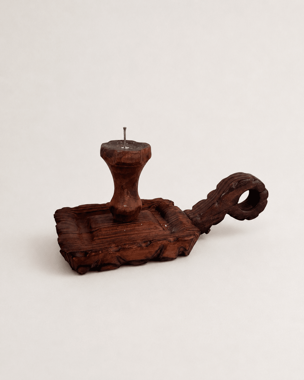 Antique French Tramp Art Hand-Carved Pine Chamberstick Candlestick – Candle Holder – MILLA OBJETS