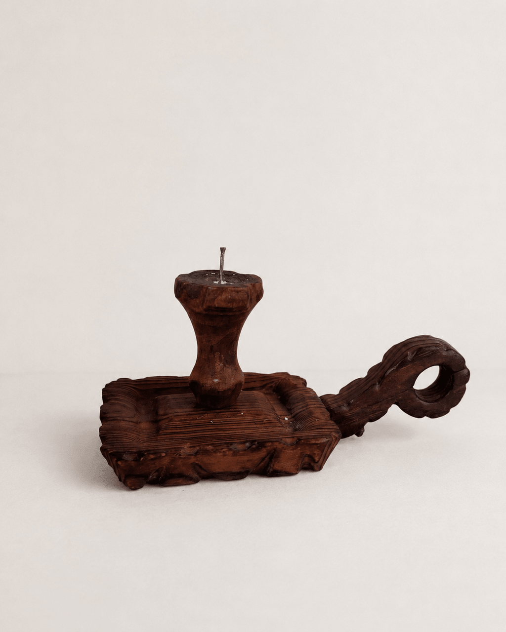 Antique French Tramp Art Hand-Carved Pine Chamberstick Candlestick – Candle Holder – MILLA OBJETS