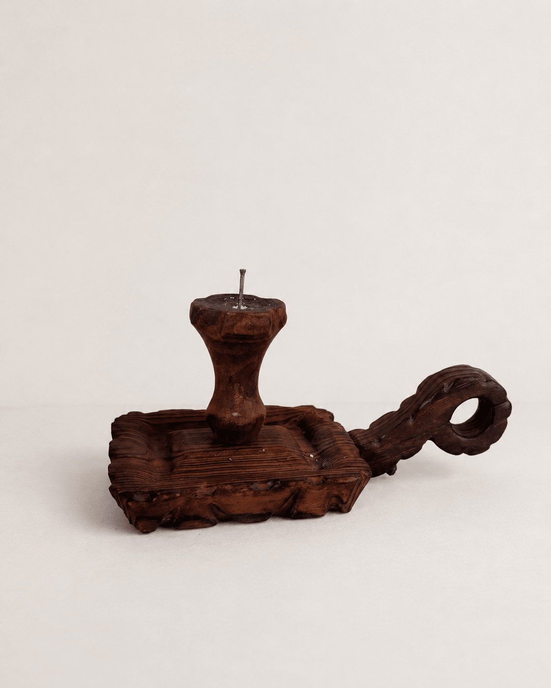 Antique French Tramp Art Hand-Carved Pine Chamberstick Candlestick – Candle Holder – MILLA OBJETS