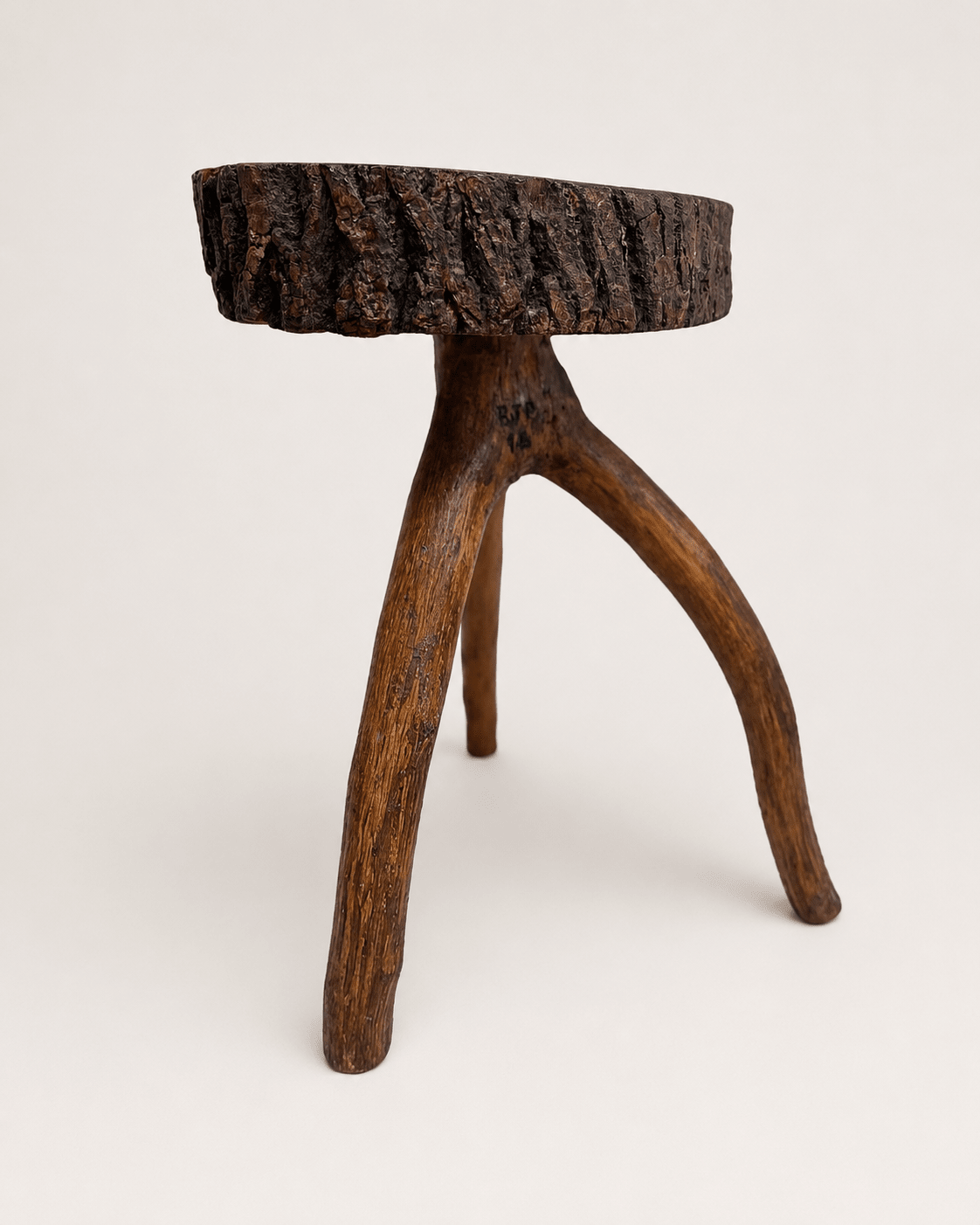 Vintage Brutalist Live-Edge Oak Log Stool with Branch Legs – Stool – MILLA OBJETS