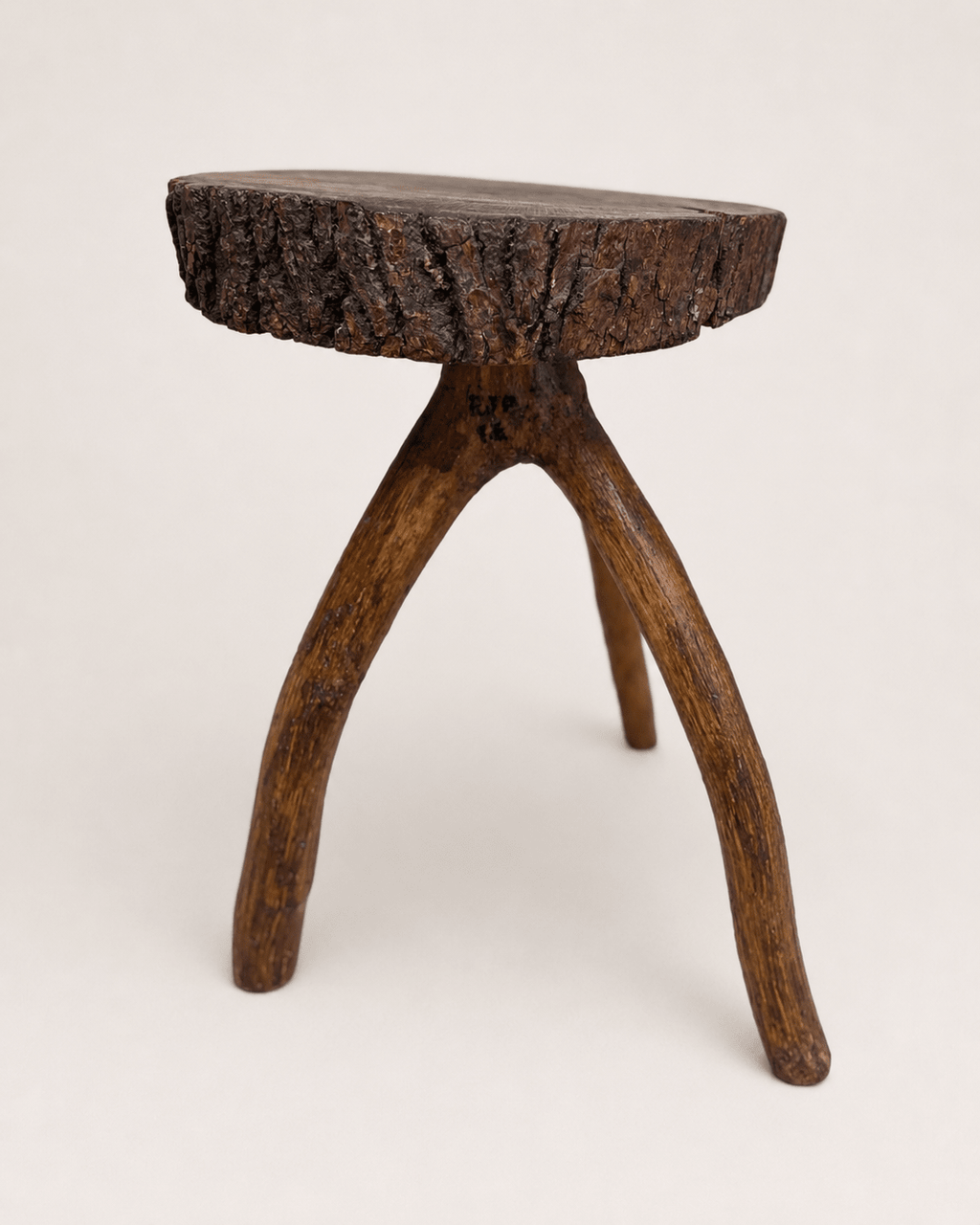Vintage Brutalist Live-Edge Oak Log Stool with Branch Legs – Stool – MILLA OBJETS