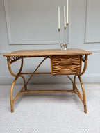 1970s Italian bamboo and rattan writing desk - full desk styled from the front