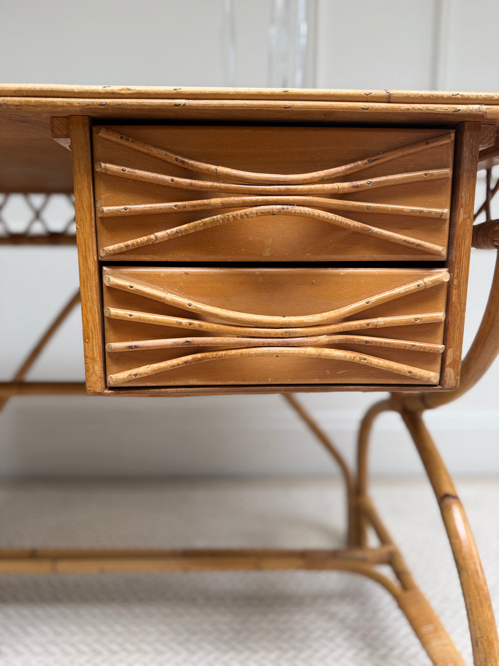 Mid-Century 1970s Italian Bamboo and Rattan Writing Desk – Writing Desk – MILLA OBJETS