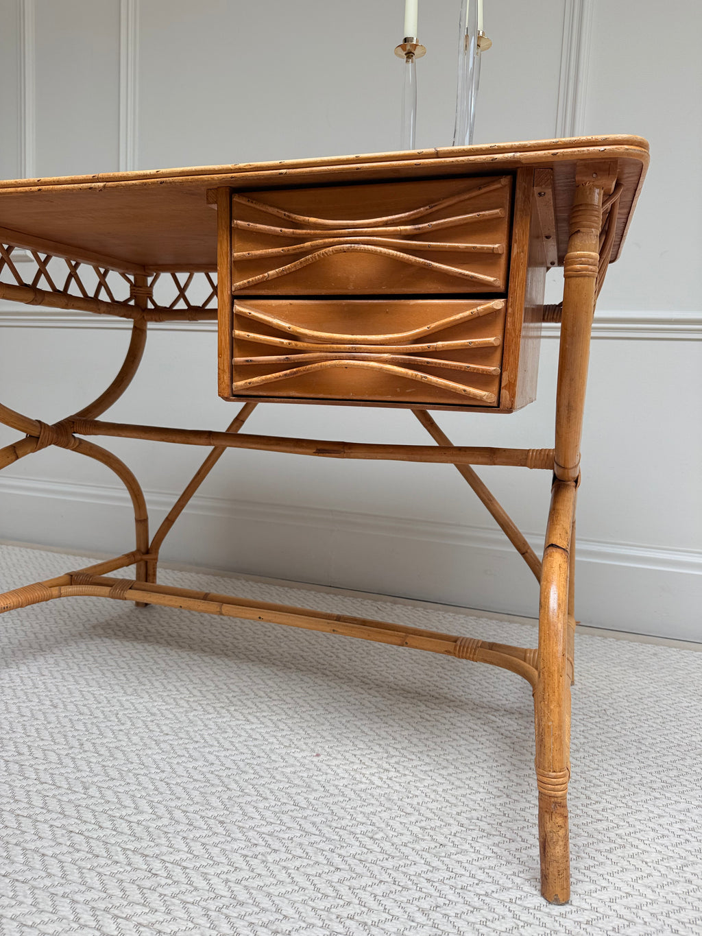 Mid-Century 1970s Italian Bamboo and Rattan Writing Desk – Writing Desk – MILLA OBJETS