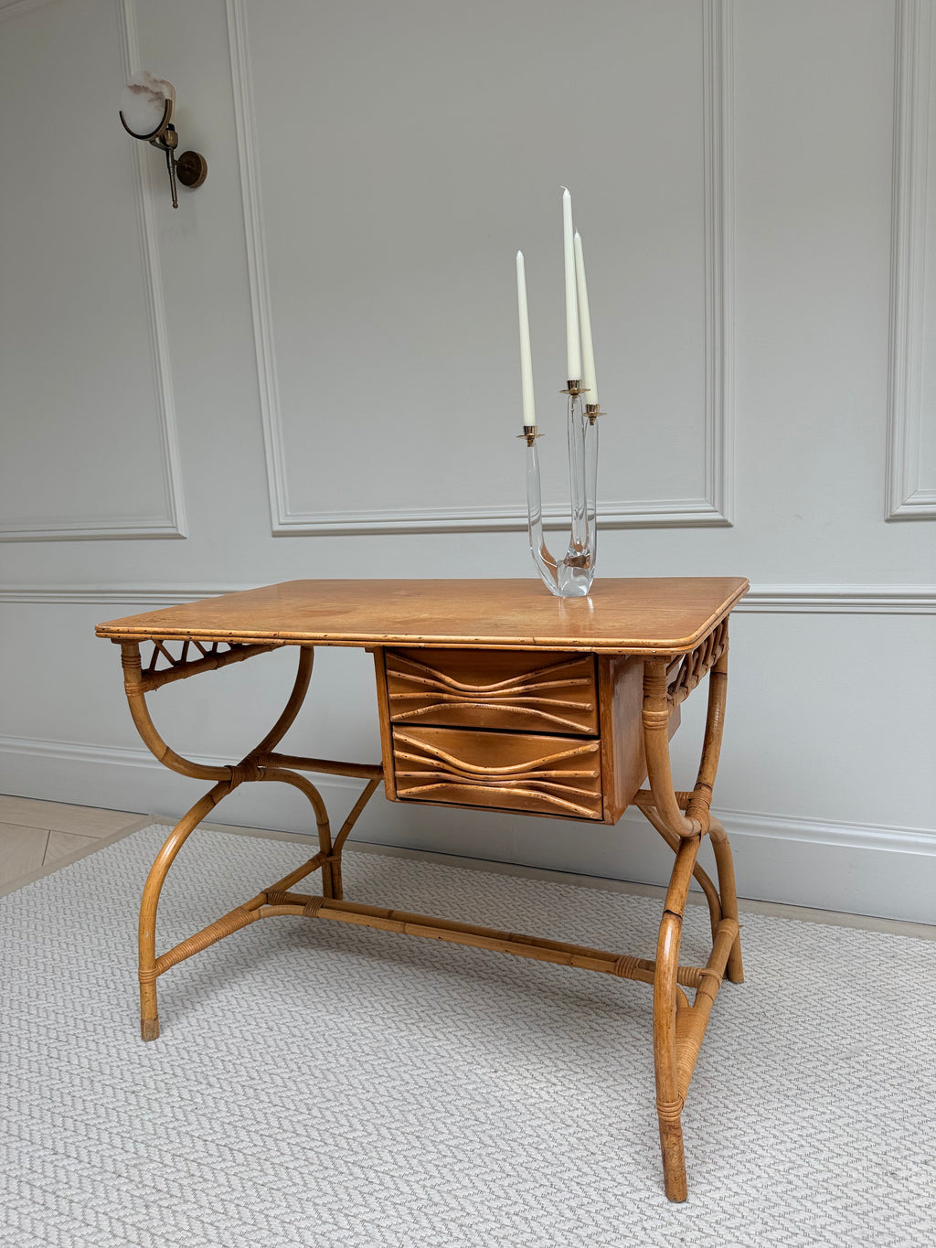 Mid-Century 1970s Italian Bamboo and Rattan Writing Desk – Writing Desk – MILLA OBJETS