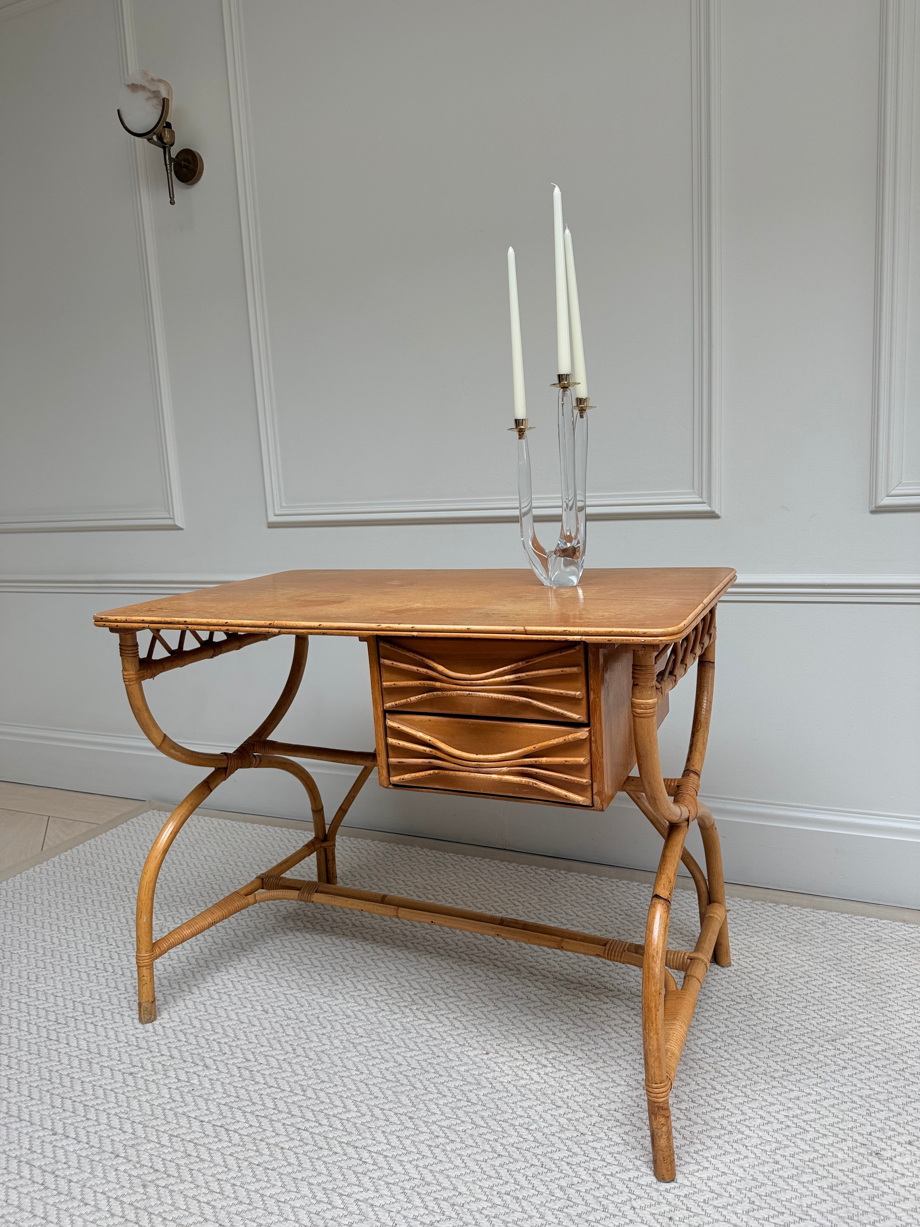 Mid-Century 1970s Italian Bamboo and Rattan Writing Desk – Writing Desk – MILLA OBJETS