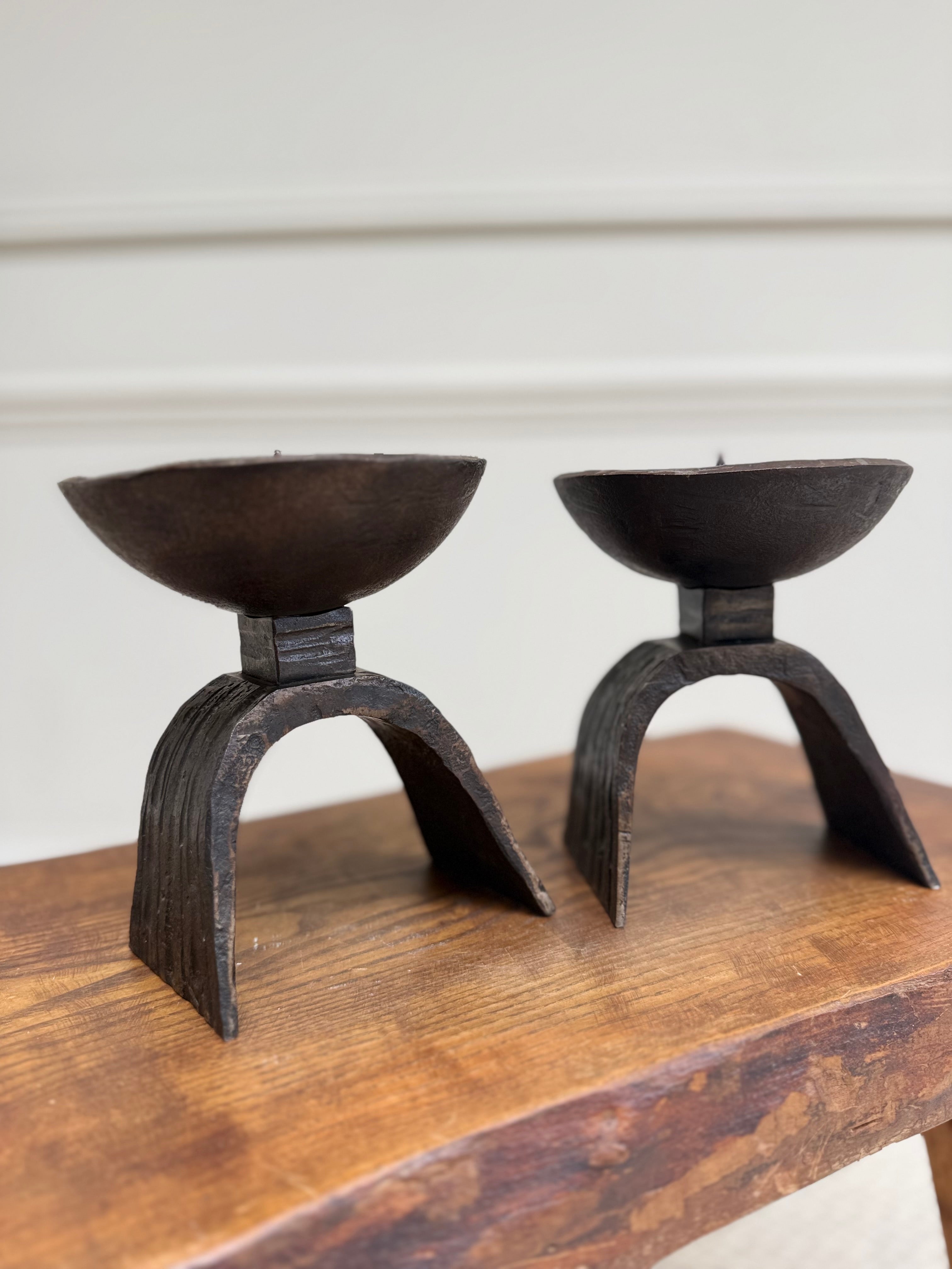Pair of Brutalist Forged Bronze Pricket Candlesticks – Candlesticks – MILLA OBJETS