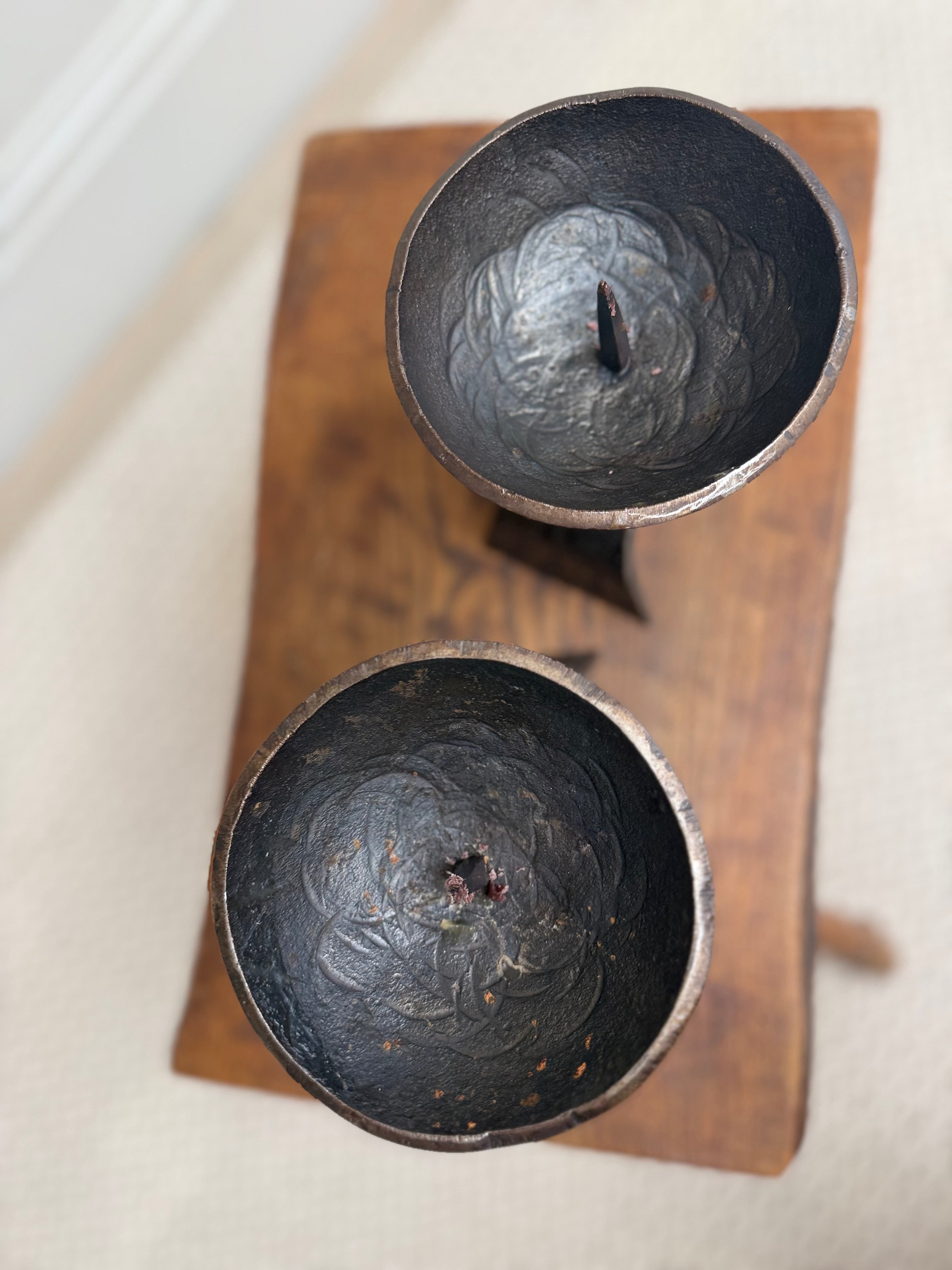 Pair of Brutalist Forged Bronze Pricket Candlesticks – Candlesticks – MILLA OBJETS