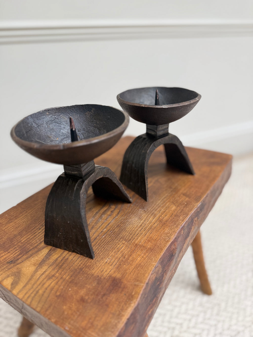 Pair of Brutalist Forged Bronze Pricket Candlesticks – Candlesticks – MILLA OBJETS