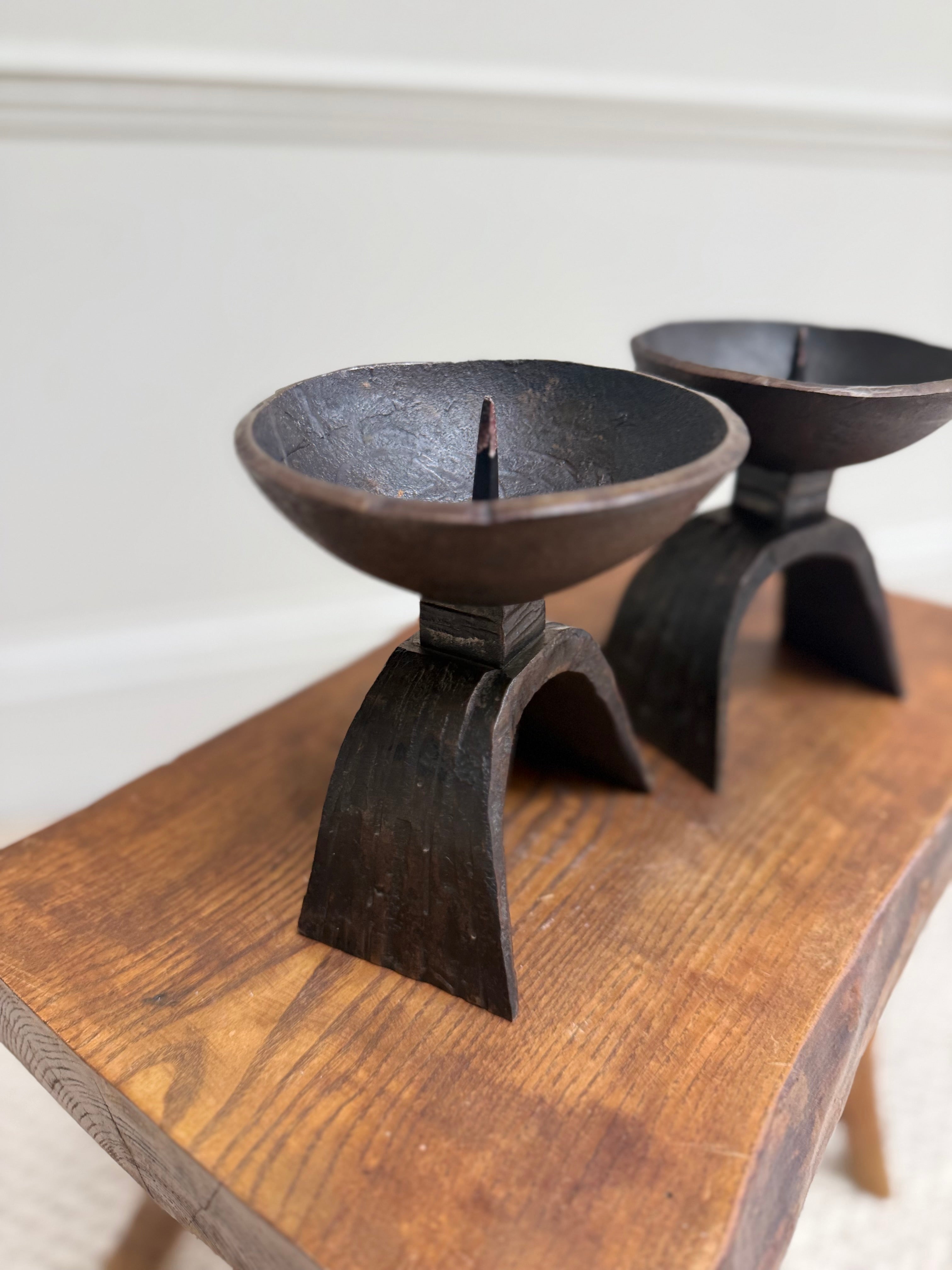 Pair of Brutalist Forged Bronze Pricket Candlesticks – Candlesticks – MILLA OBJETS