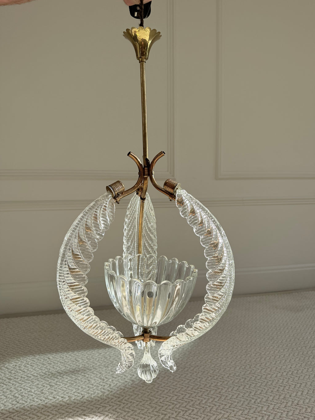 Vintage Mid-Century Barovier & Toso Murano Glass and Brass Pendant Light – Pendant Light – MILLA OBJETS