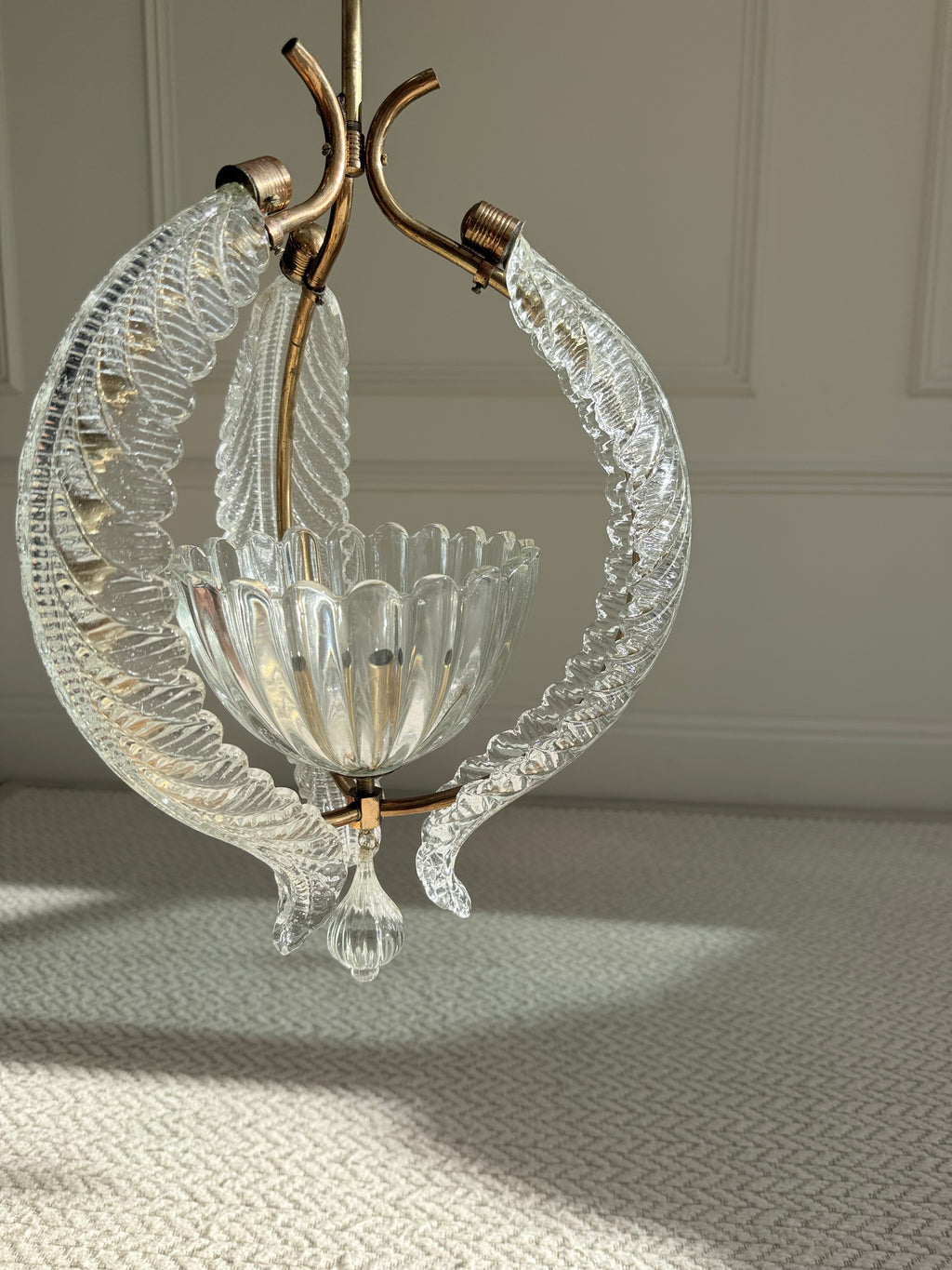 Vintage Mid-Century Barovier & Toso Murano Glass and Brass Pendant Light – Pendant Light – MILLA OBJETS