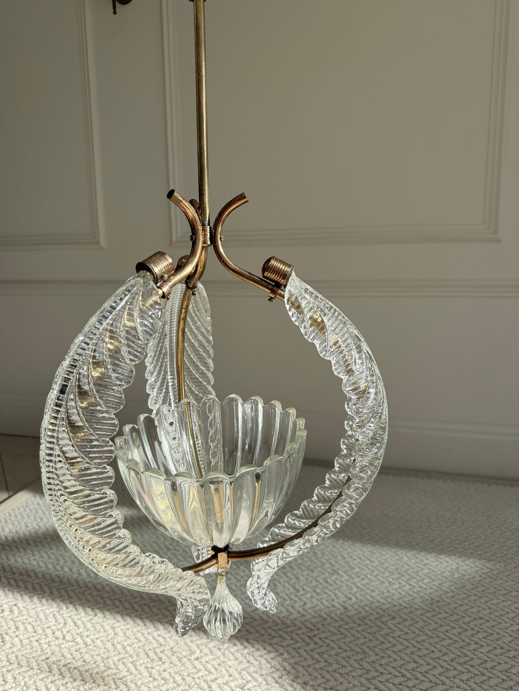 Vintage Mid-Century Barovier & Toso Murano Glass and Brass Pendant Light – Pendant Light – MILLA OBJETS