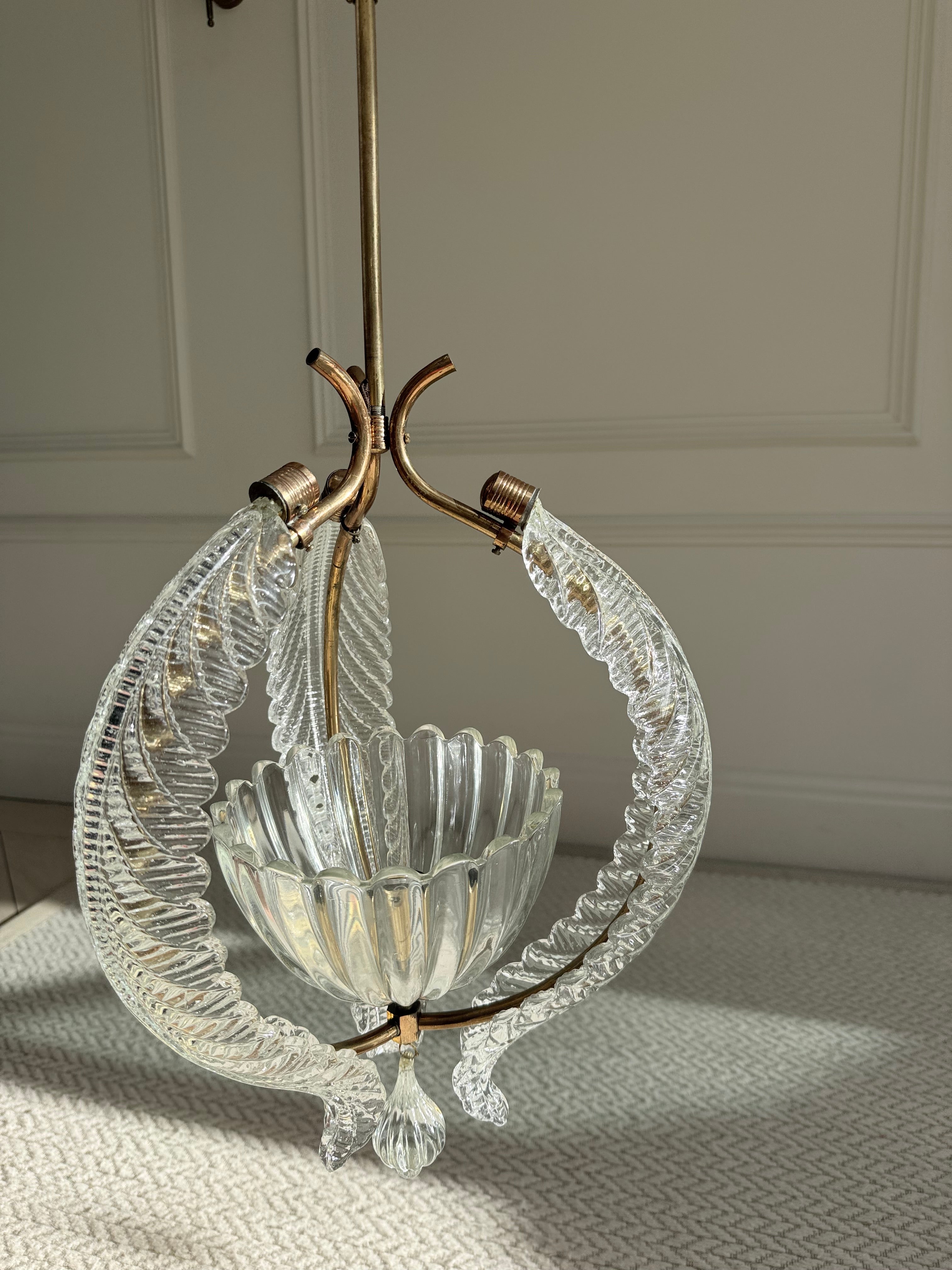Vintage Mid-Century Barovier & Toso Murano Glass and Brass Pendant Light – Pendant Light – MILLA OBJETS