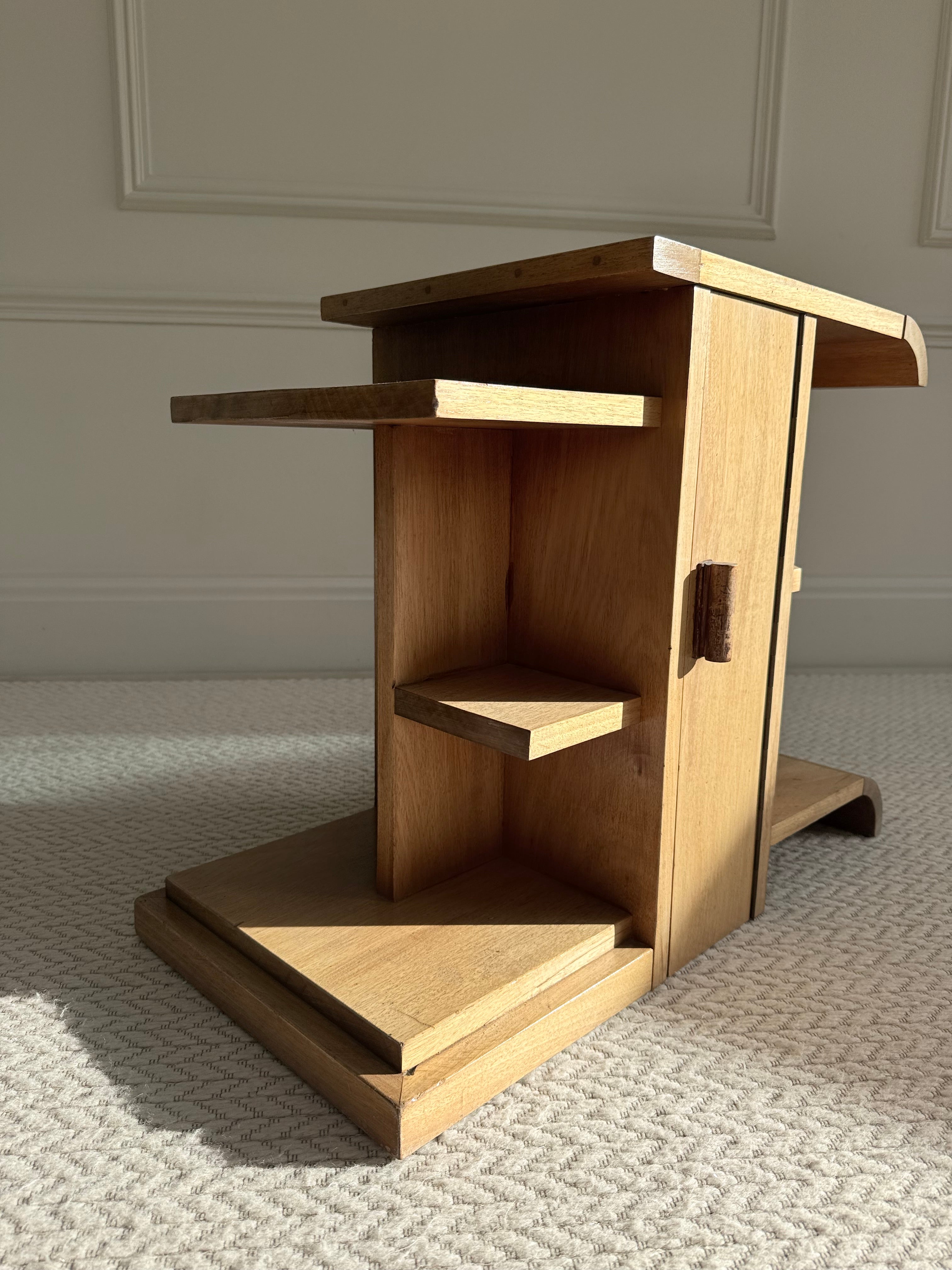 French Modernist Architectural Blonde Mahogany Side Table & Pedestal Cabinet, circa 1930s – Side Table – MILLA OBJETS