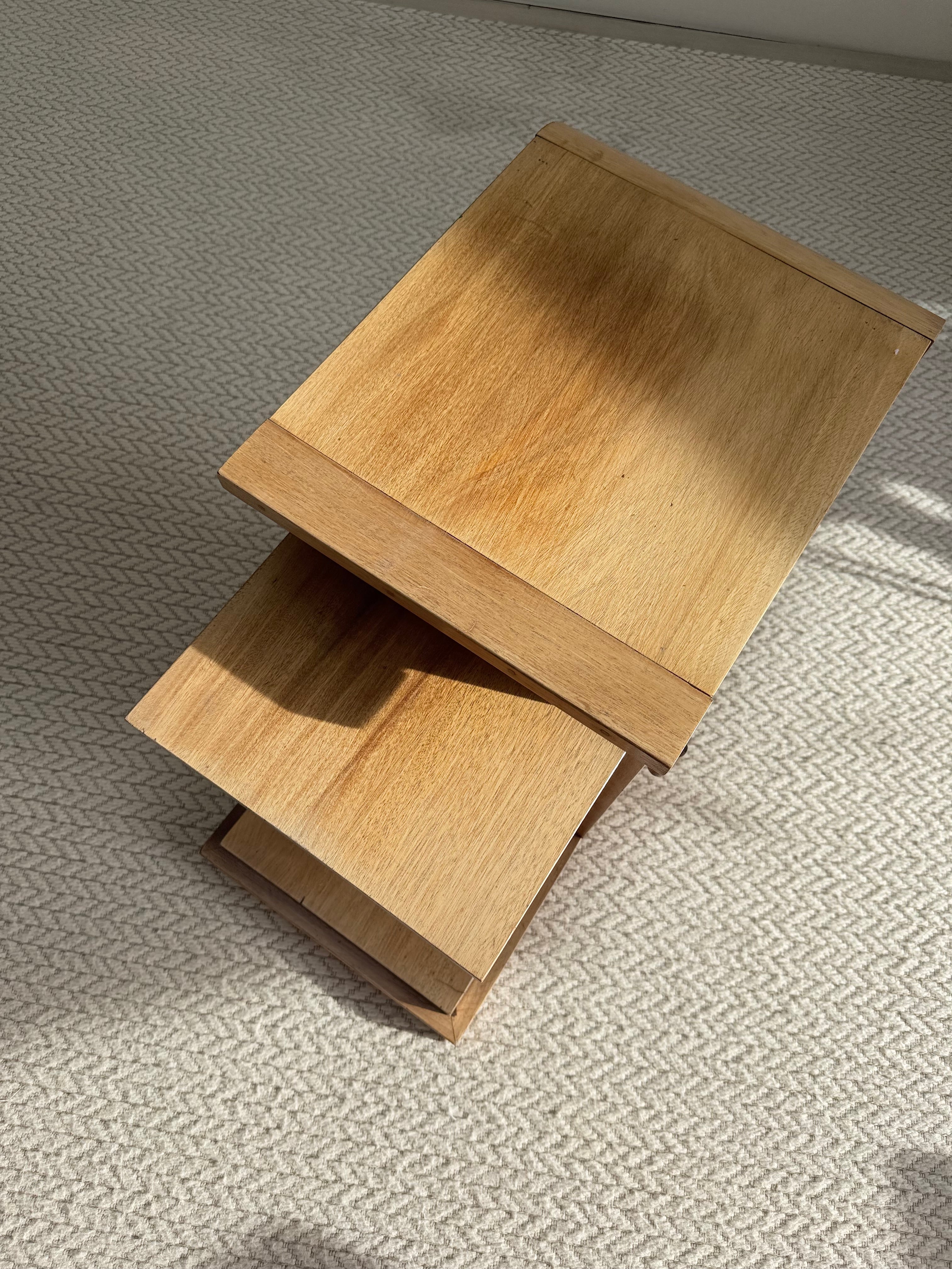 French Modernist Architectural Blonde Mahogany Side Table & Pedestal Cabinet, circa 1930s – Side Table – MILLA OBJETS