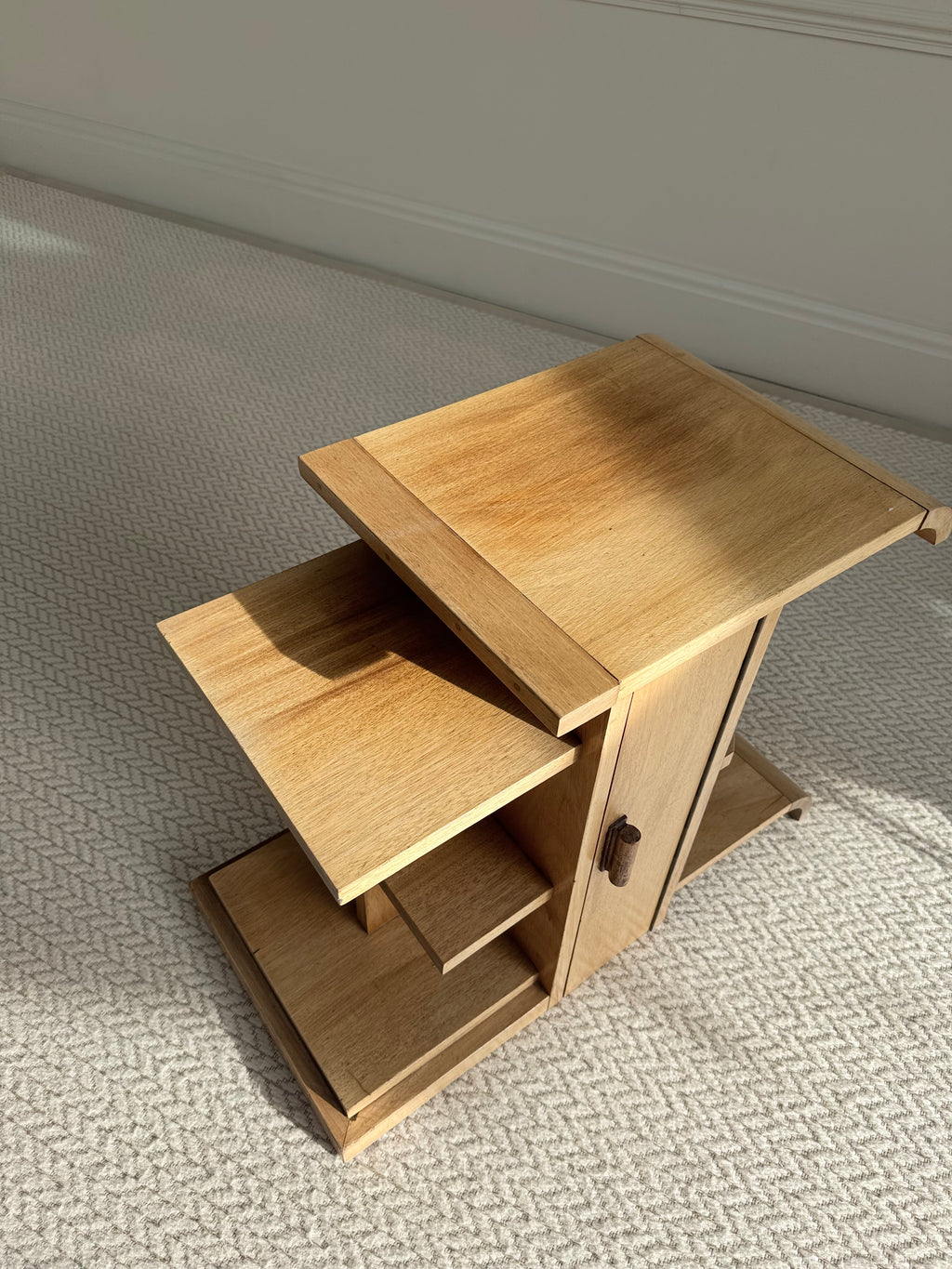 French Modernist Architectural Blonde Mahogany Side Table & Pedestal Cabinet, circa 1930s – Side Table – MILLA OBJETS