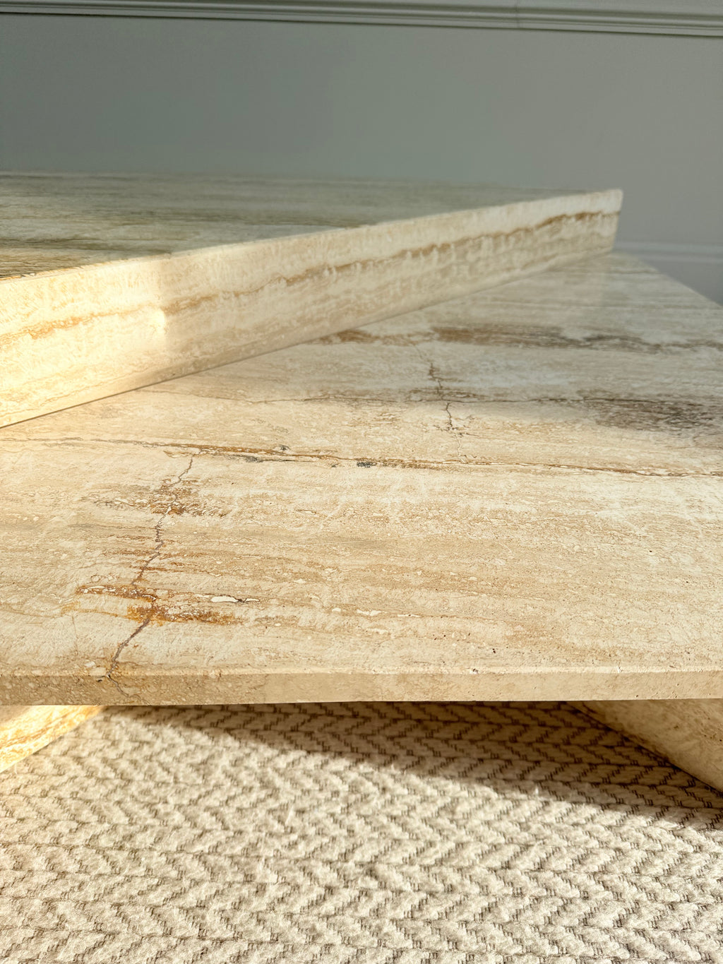 Vintage Italian 1970s Mid Century Travertine Low Triangular Nesting Coffee Tables – Pair – Coffee Tables – MILLA OBJETS