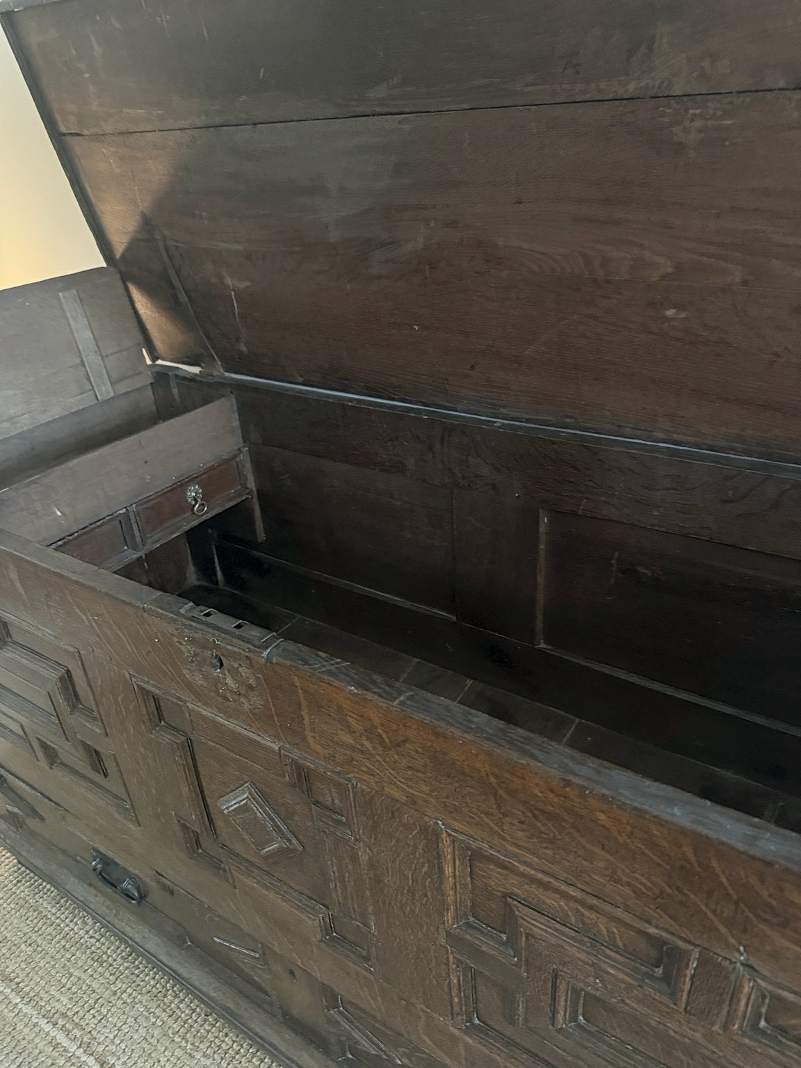 Late 17th Century English Oak Geometric Chest / Cupboard