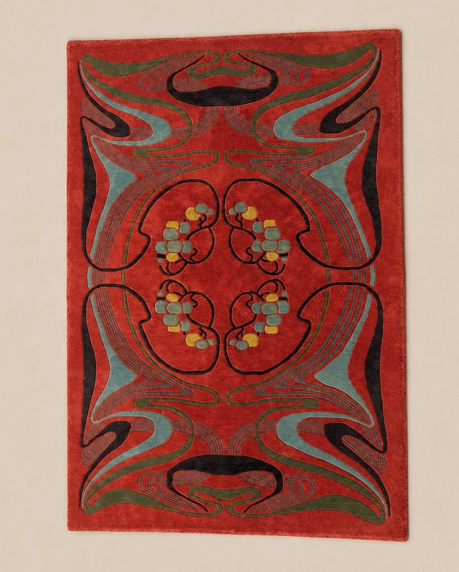 hand-knotted Nepalese Tibetan abstract rug - full rug shown straight on