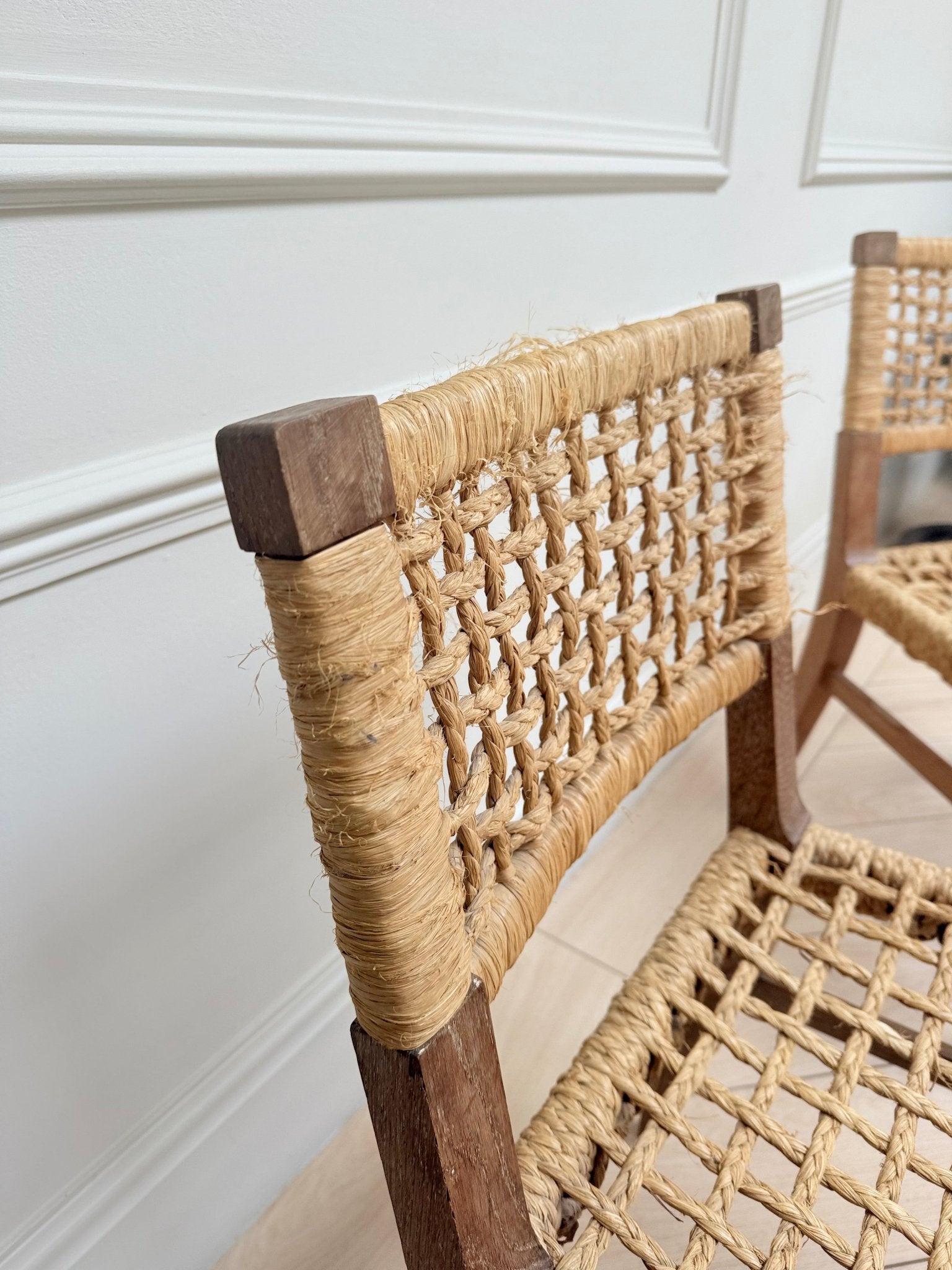 Pair of Audoux Minet Mid-Century French Woven Abaca & Oak Side Chairs – Side Chair – MILLA OBJETS