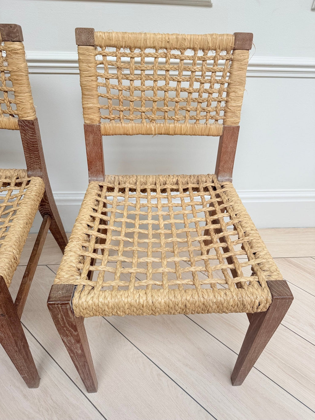 Pair of Audoux Minet Mid-Century French Woven Abaca & Oak Side Chairs – Side Chair – MILLA OBJETS