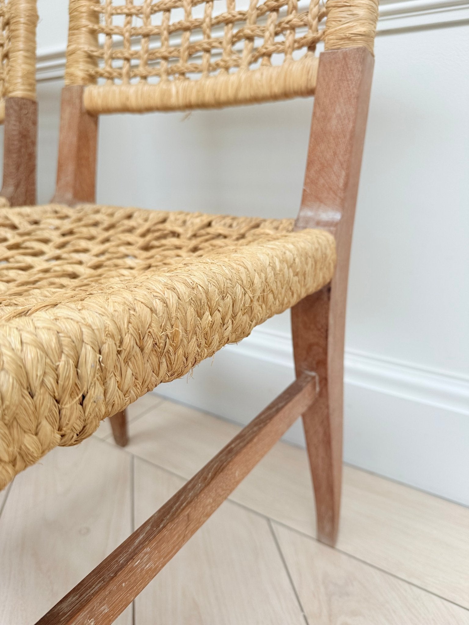 Pair of Audoux Minet Mid-Century French Woven Abaca & Oak Side Chairs – Side Chair – MILLA OBJETS