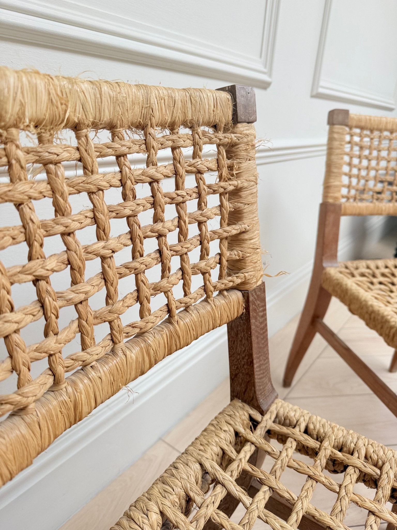 Pair of Audoux Minet Mid-Century French Woven Abaca & Oak Side Chairs – Side Chair – MILLA OBJETS