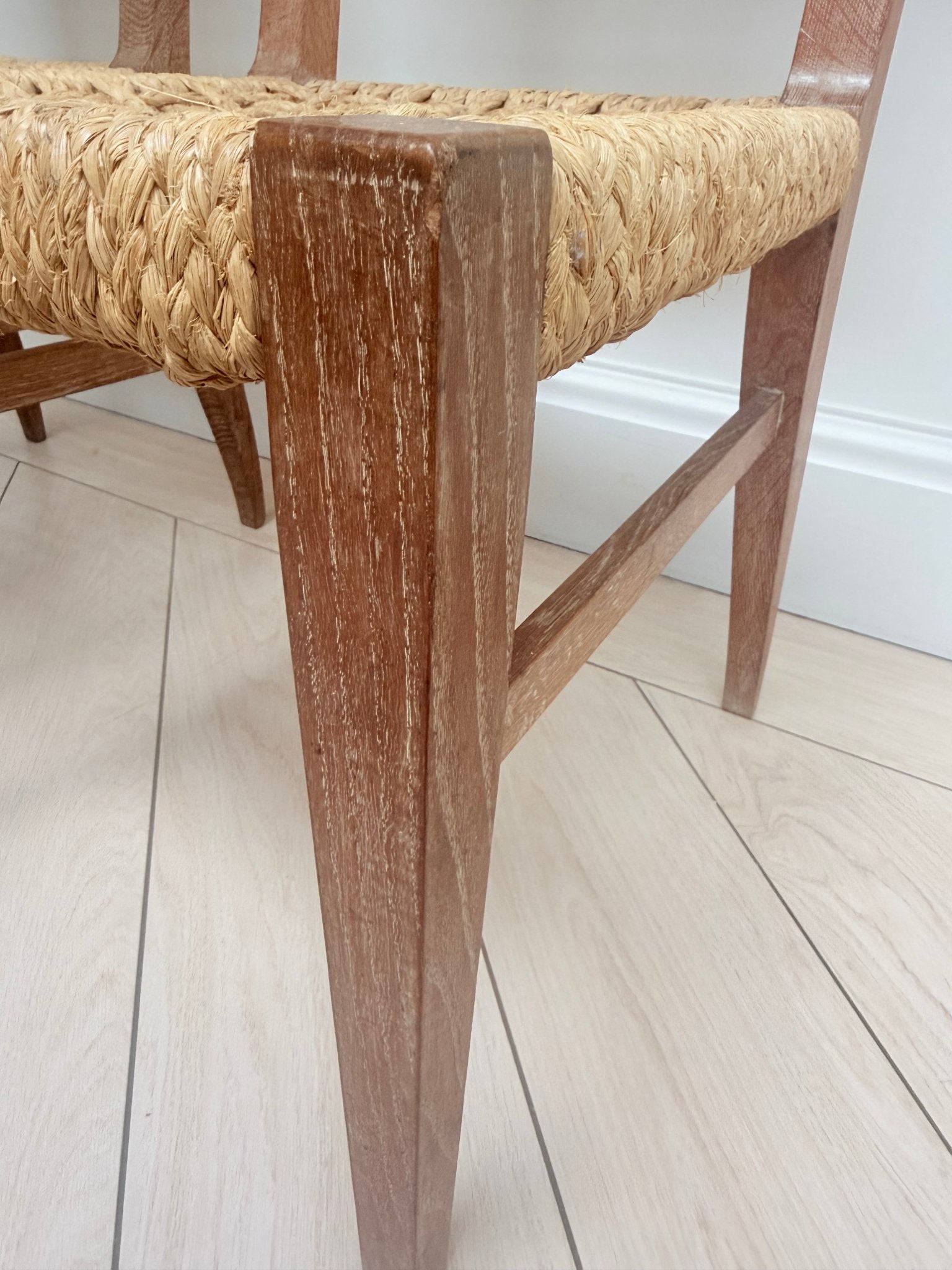 Pair of Audoux Minet Mid-Century French Woven Abaca & Oak Side Chairs – Side Chair – MILLA OBJETS
