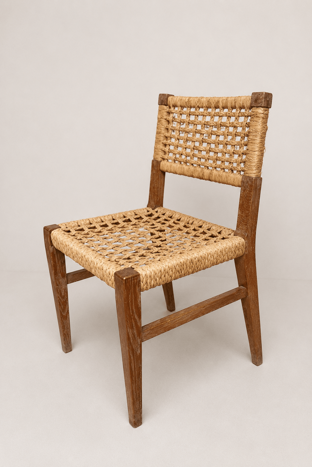 Pair of Audoux Minet Mid-Century French Woven Abaca & Oak Side Chairs – Side Chair – MILLA OBJETS