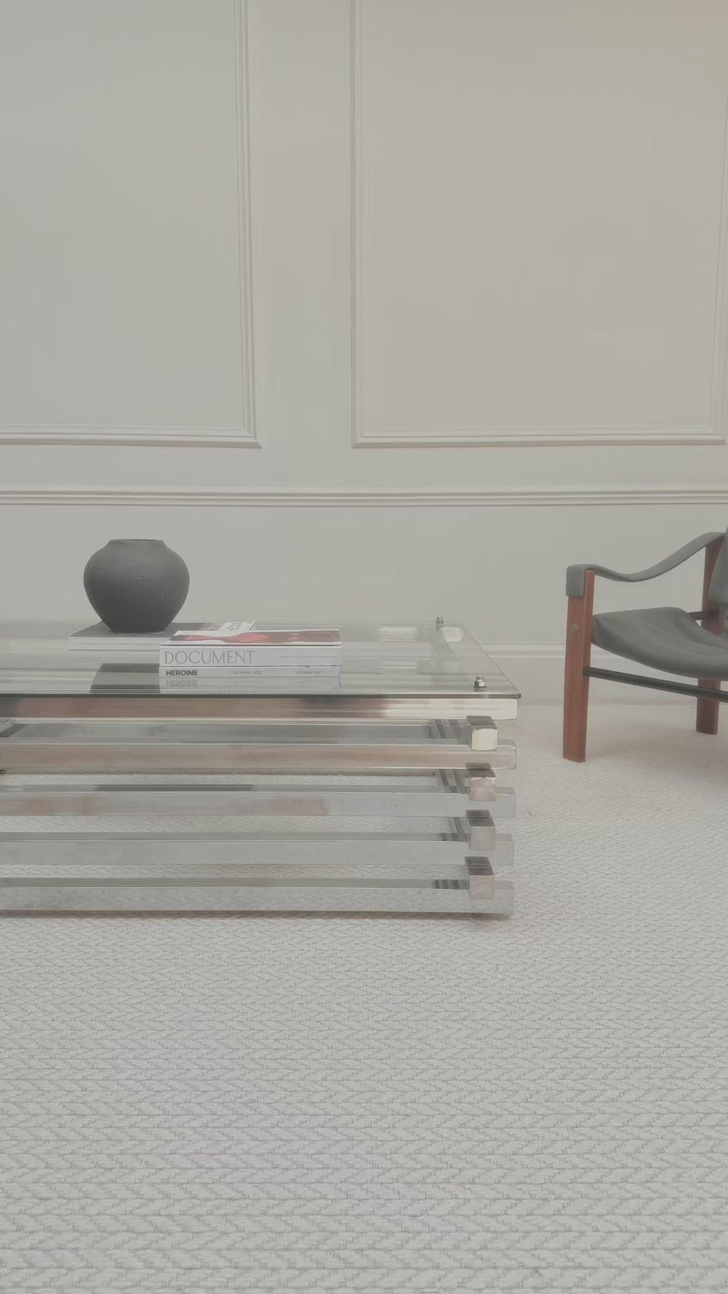 Mid Century Italian Chrome and Glass Coffee Table Stacked Rectangular