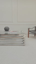 1970s-Style Chrome & Glass Stacked Rectangular Coffee Table