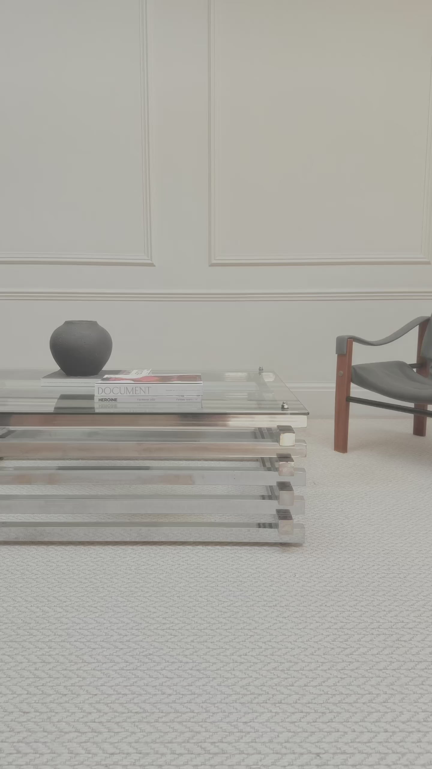 Mid Century Italian Chrome and Glass Coffee Table Stacked Rectangular