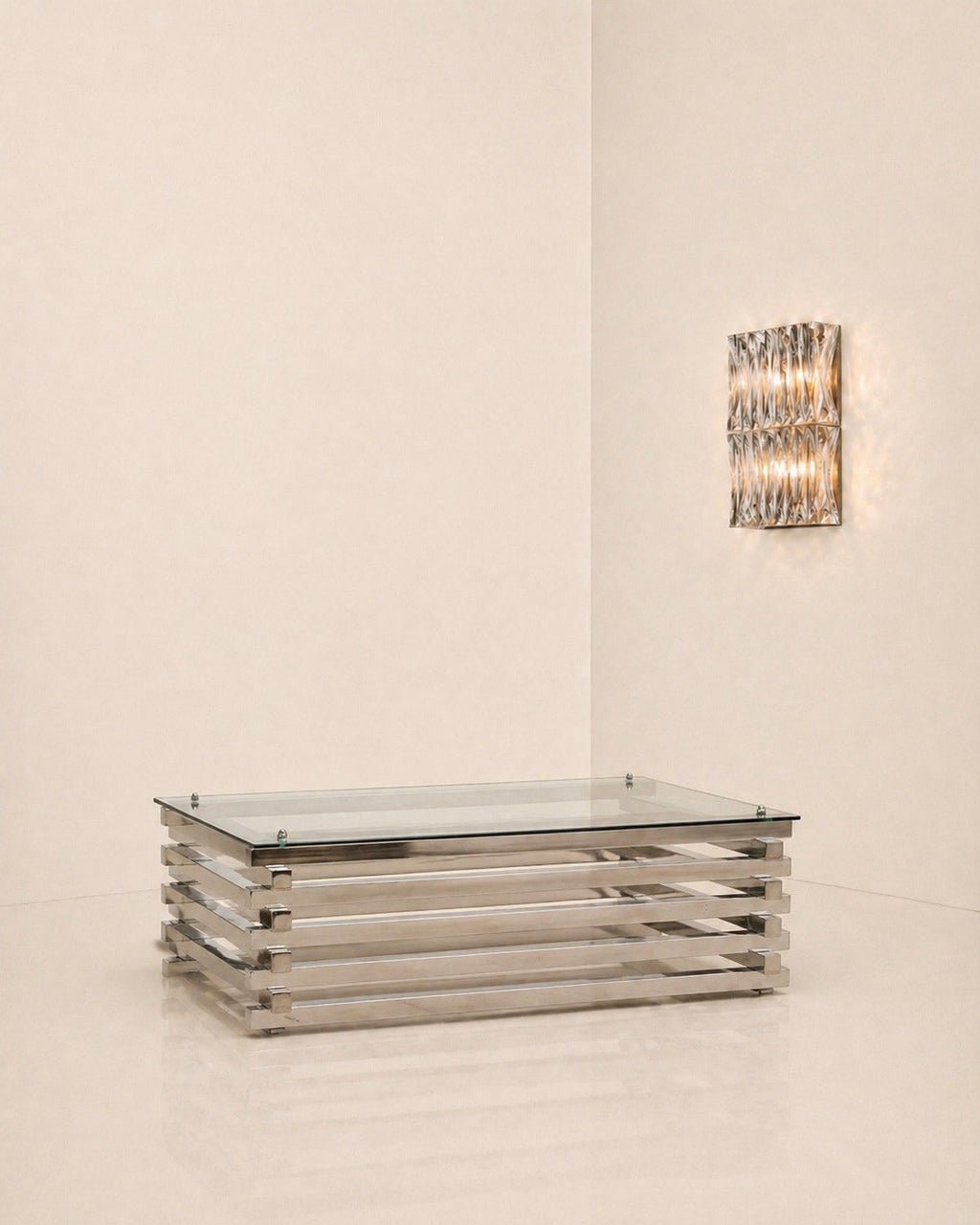 Mid Century Italian Chrome and Glass Coffee Table Stacked Rectangular