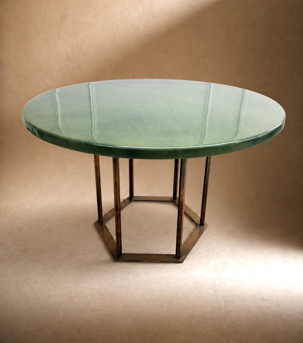 Mid Century Style Vintage Round Green Resin Dining Table
