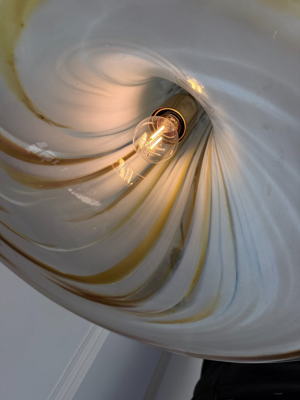 1970’s Mid Century Large Vintage Murano Opaline Swirl Large Glass Pendant Light
