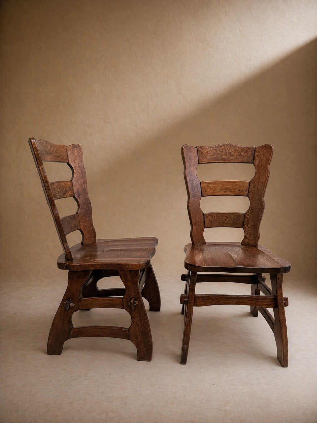 Set of 4 Mid Century Brutalist Oak Dining Chairs Henning kjaernulf style