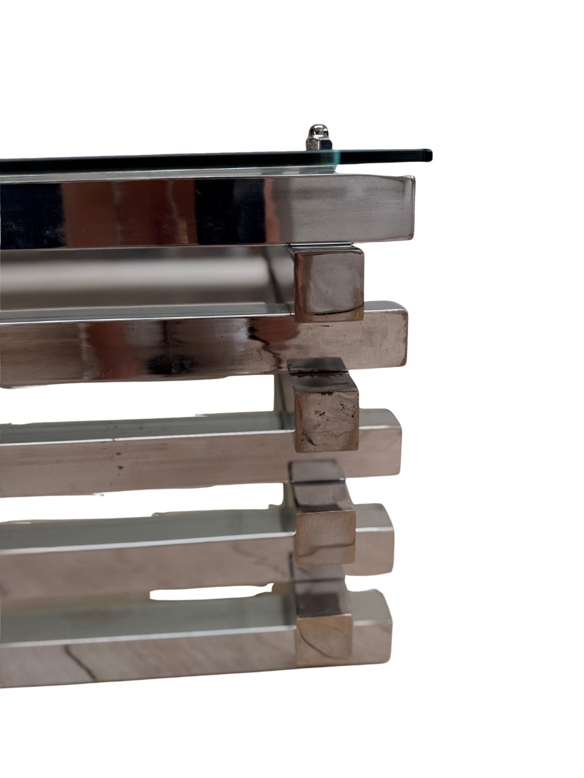 Mid Century Italian Chrome and Glass Coffee Table Stacked Rectangular