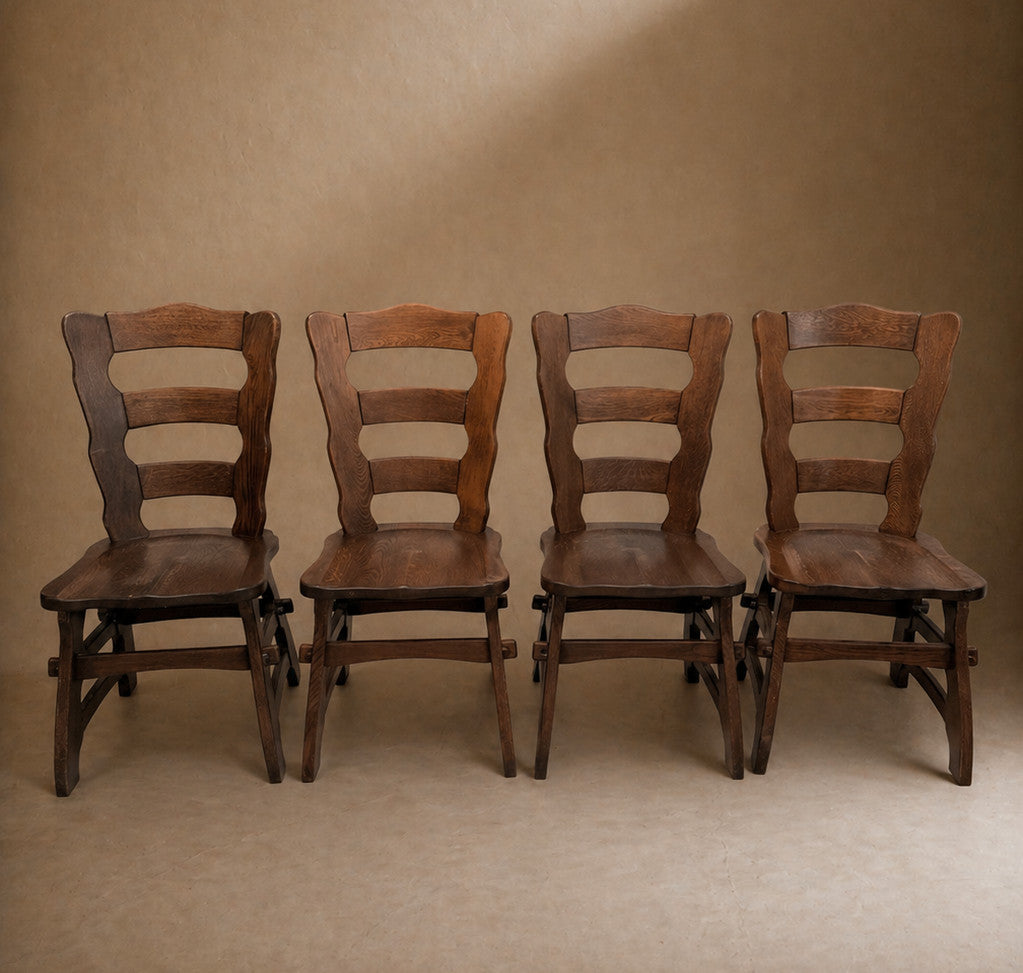 Set of 4 Mid Century Brutalist Oak Dining Chairs Henning kjaernulf style