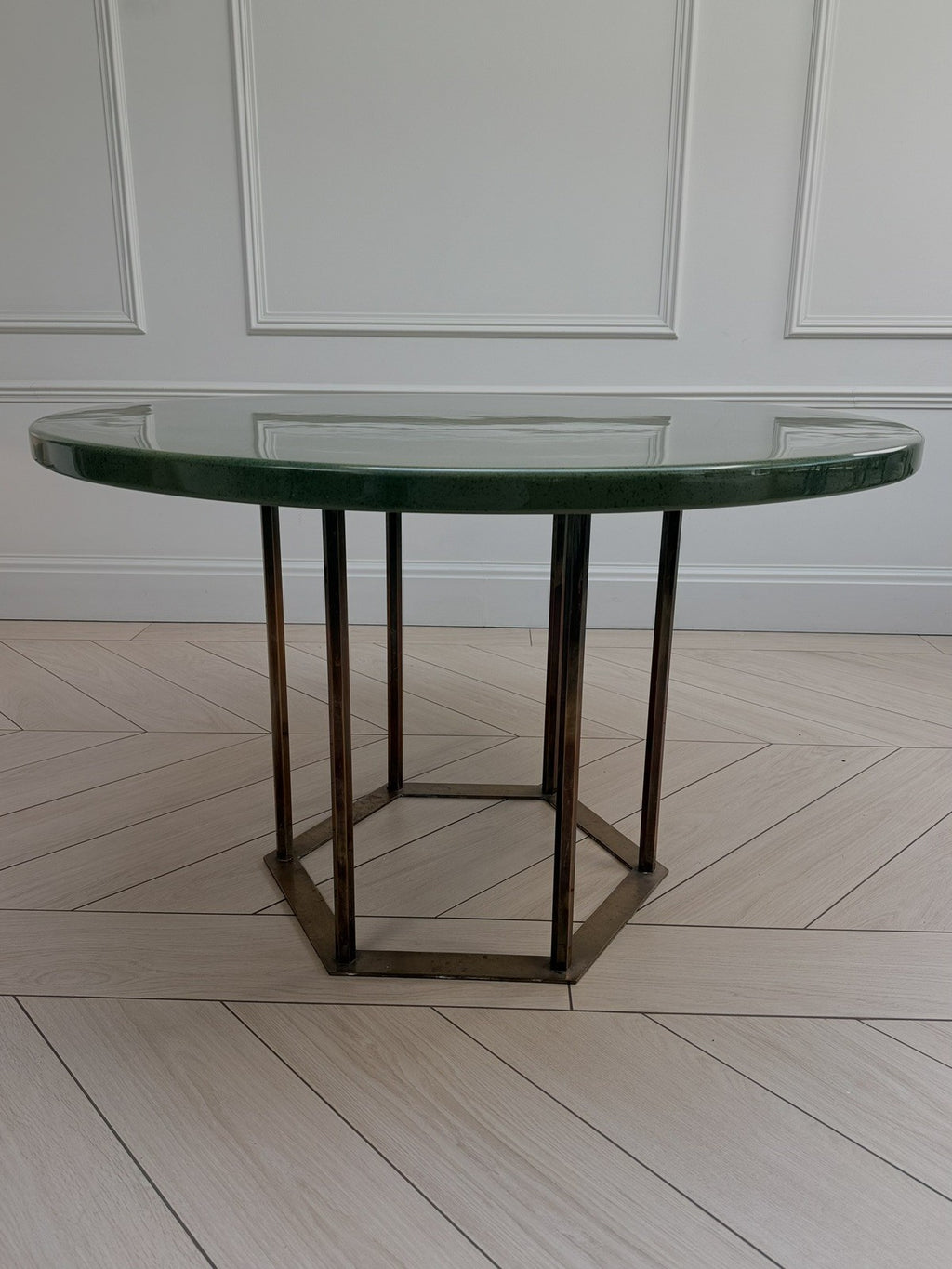Mid Century Style Vintage Round Green Resin Dining Table