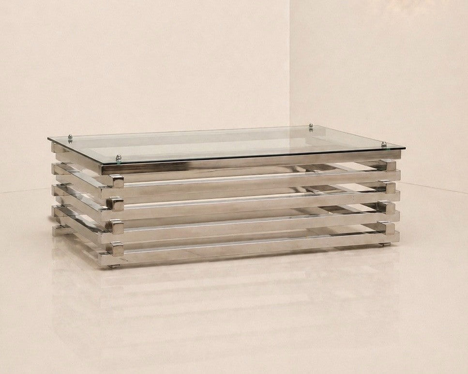 Mid Century Italian Chrome and Glass Coffee Table Stacked Rectangular