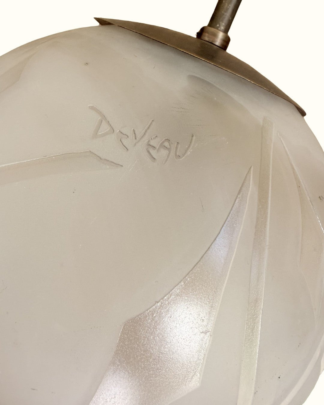 Deveau French Art Deco Frosted Glass And Bronze Pendant Light, France 1930's – Pendant Light – MILLA OBJETS