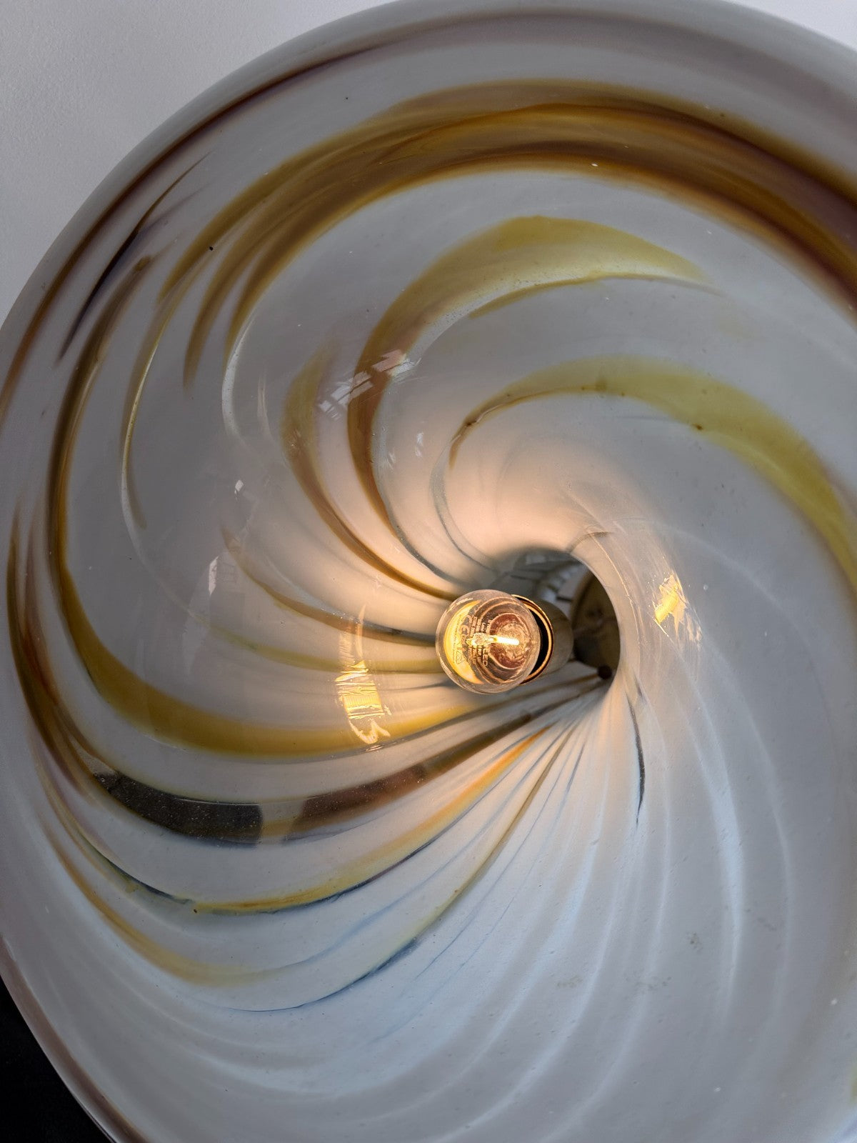 1970’s Mid Century Large Vintage Murano Opaline Swirl Large Glass Pendant Light